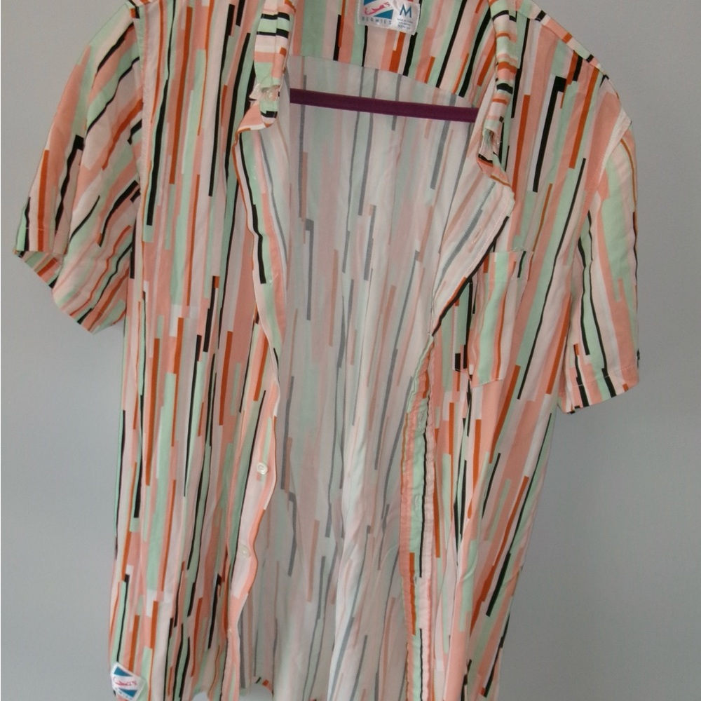 Bermies Men's Multicolor Striped Casual Button Down Shirt (Needs a steam)